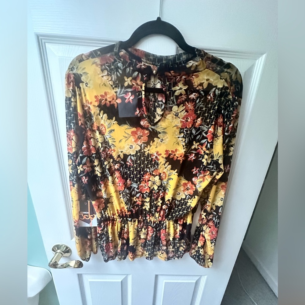Uncommon Yellow and Orange Ruched Peplum  Blouse